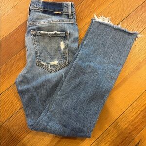 MOTHER Blue Distressed Ankle Jeans
